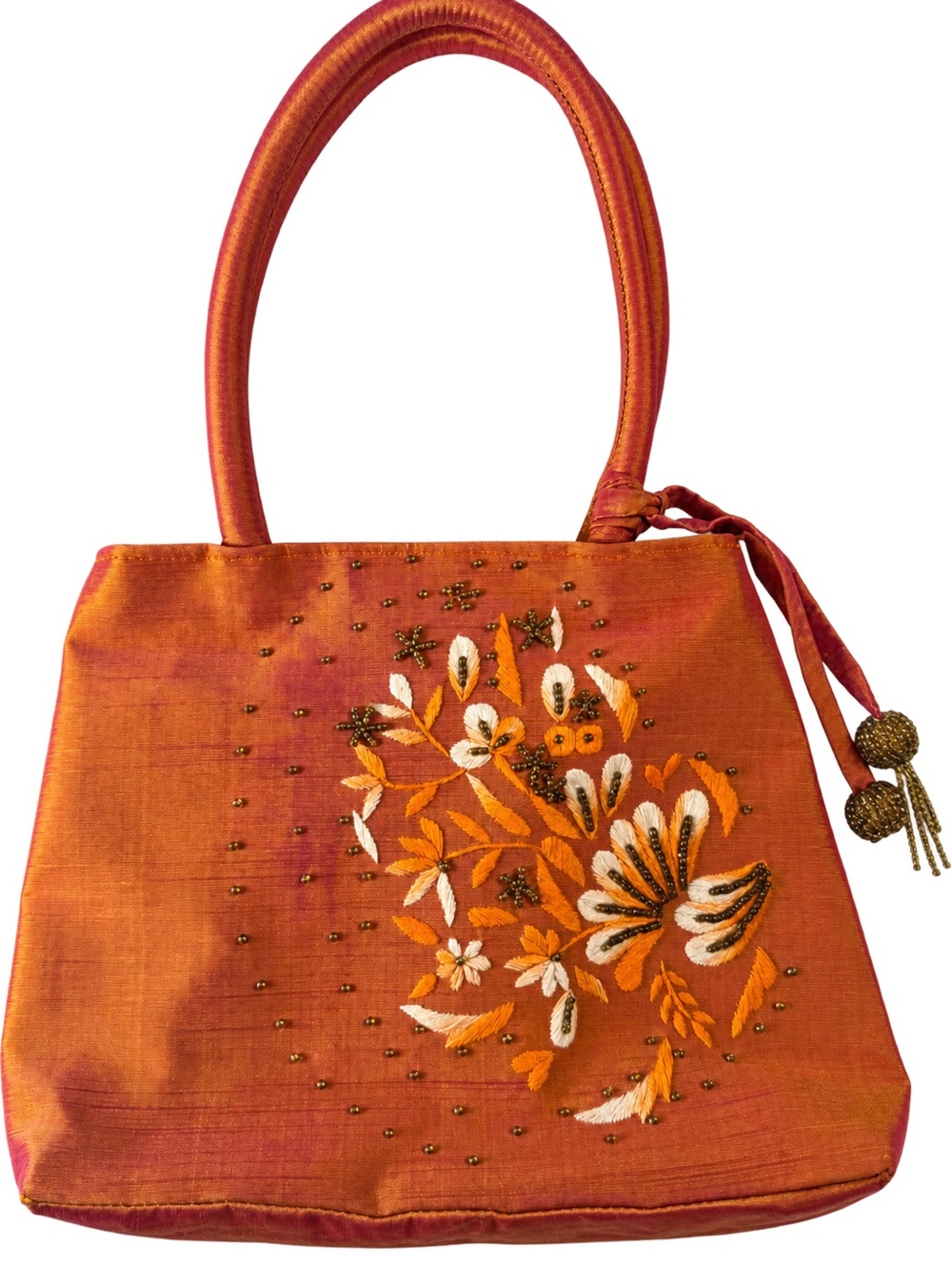 Vintage Mad Bags Silk Taffeta Embroidered Handbag PInk Orange